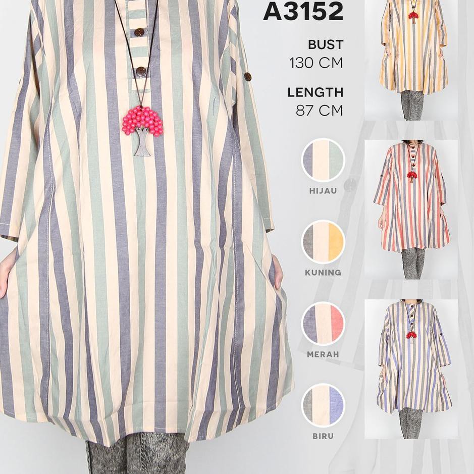 Dijamin Miring harga.. Maliju Tunik Jumbo Salur Garis Busui Katun - A3152