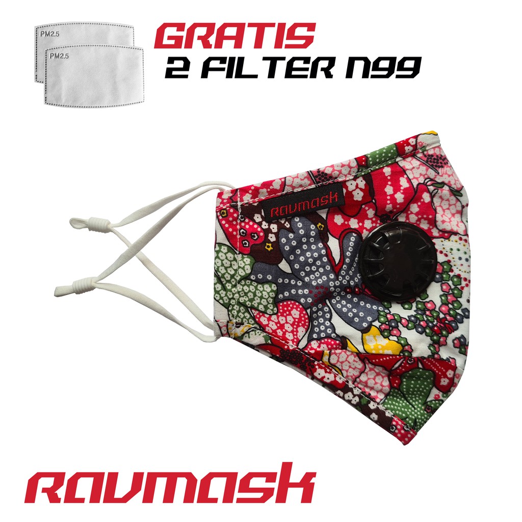 Masker N99 Ravmask Limited edition batik, gratis 2 filter n99