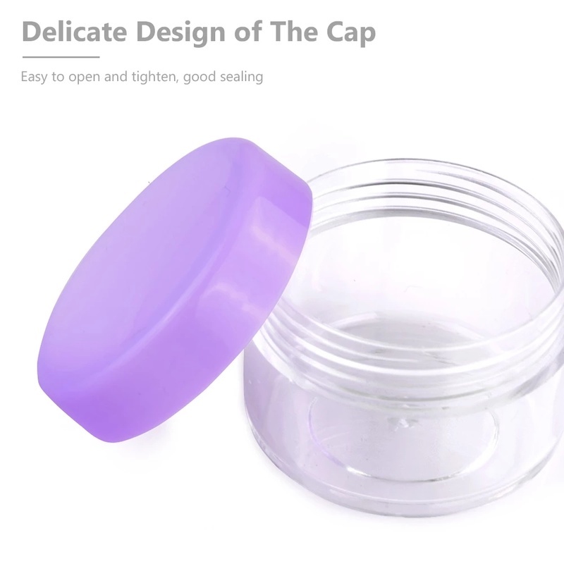 [10g/20g Mini Portable Plastic Cosmetic Empty Jars ] [Small Colorful Covers Clear Plastic Cosmetic Pot Jars] [Eyeshadow Makeup Cream Lip Balm Traveling and Outgoing Portable Container]