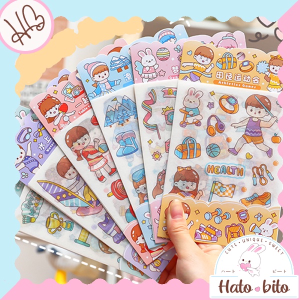 

1 set isi 4 lembar sticker sport olahraga cute lucu stiker deco hias planner journaling kawai estetik HB1317