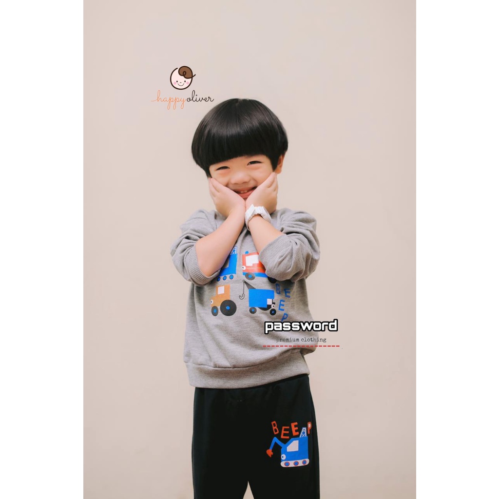 HappyOliver PASSWORD BEEP CAR Setelan Sweater 1 - 7 Tahun Baju Anak BerKualitas