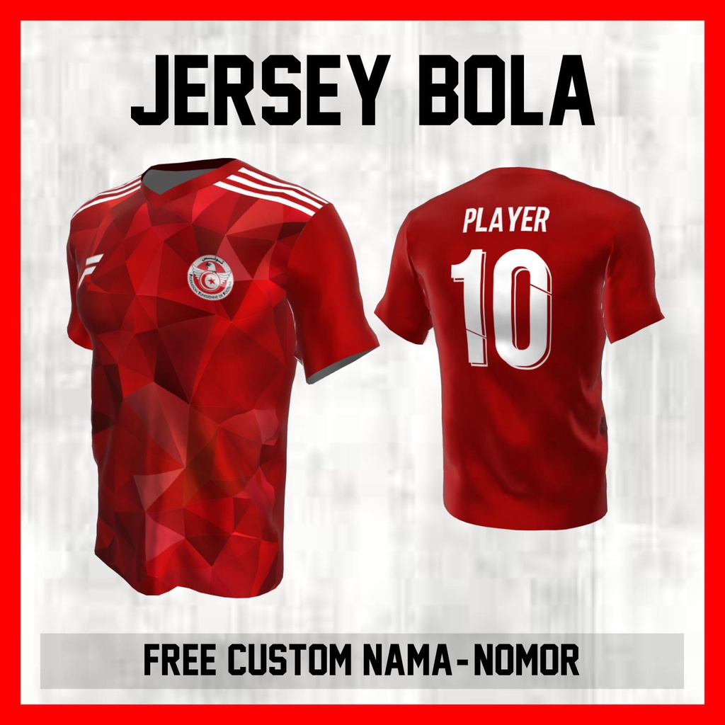 Kaos Bola Jersey Tunisia Timnas Negara Garis Bahu Baju Custom Nama dan Nomor Punggung - 184