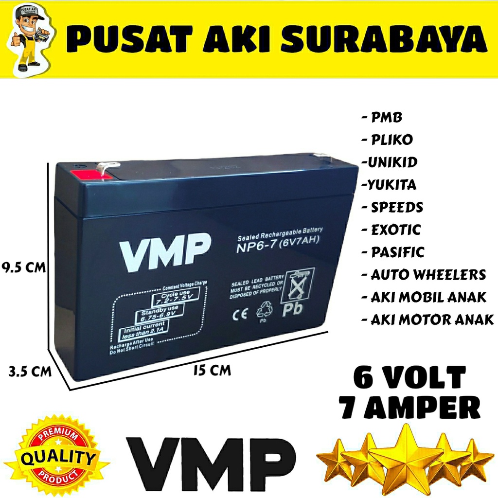 VMP 6V 7AH BATERAI MOTOR MOBIL MAINAN ANAK PLIKO PMB VESPA EMERGENCY LAMP UPS TIMBANGAN DIGITAL 6 VOLT 7 AMPER