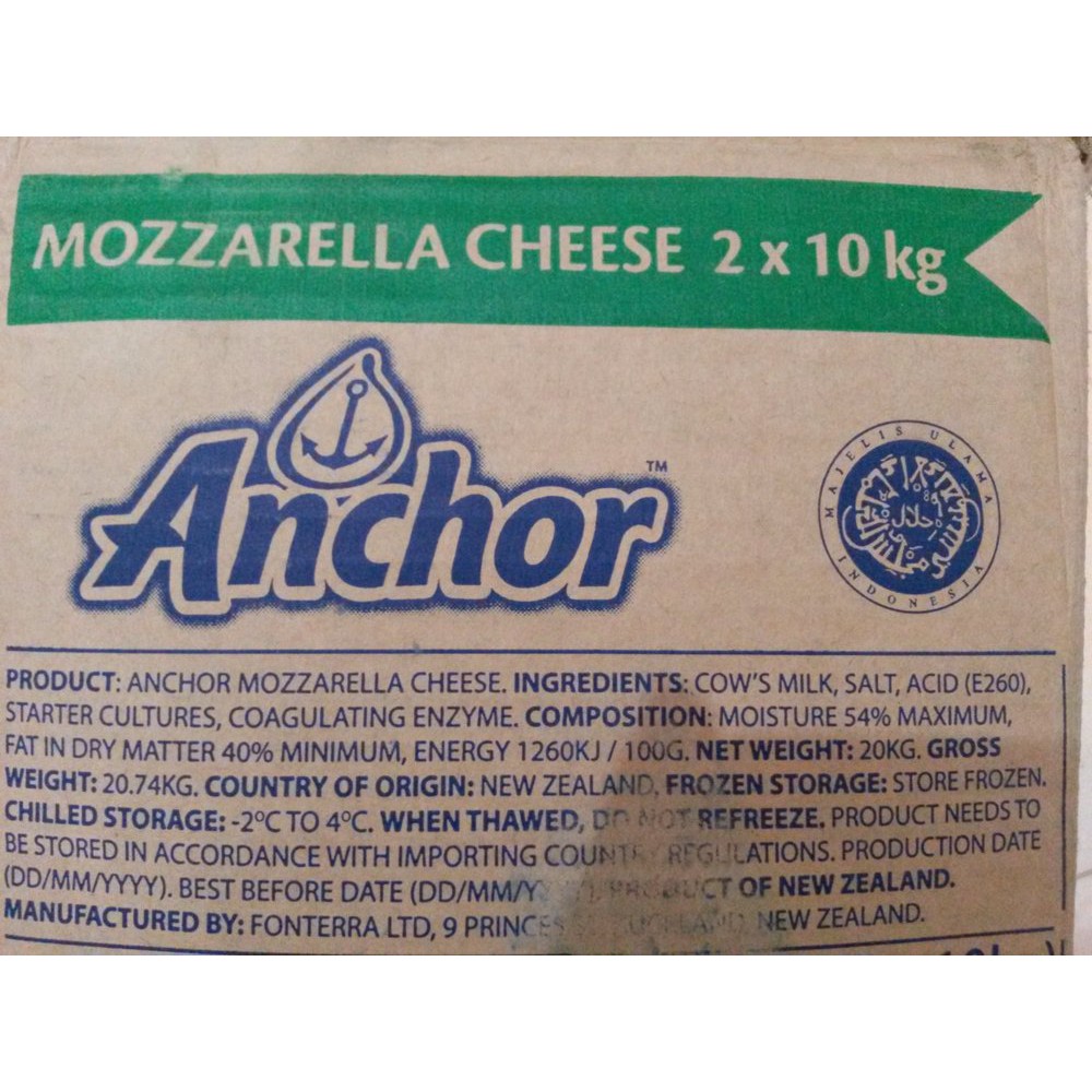 

mozarela pizza/keju mozarella anchor 1 kg Bagus