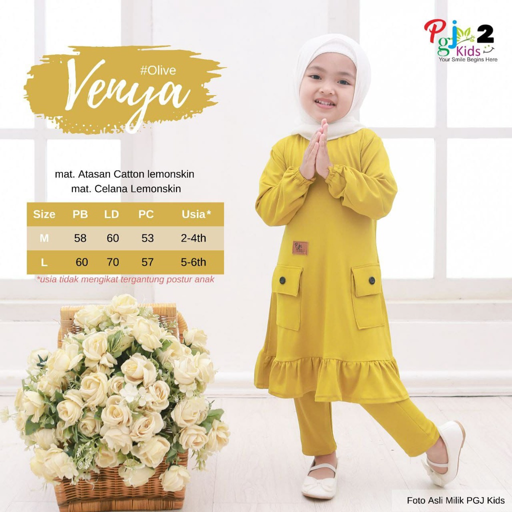setelan anak perempuan 2-7 tahun mat lemon skin ori pgj | adena venya set-venya olive