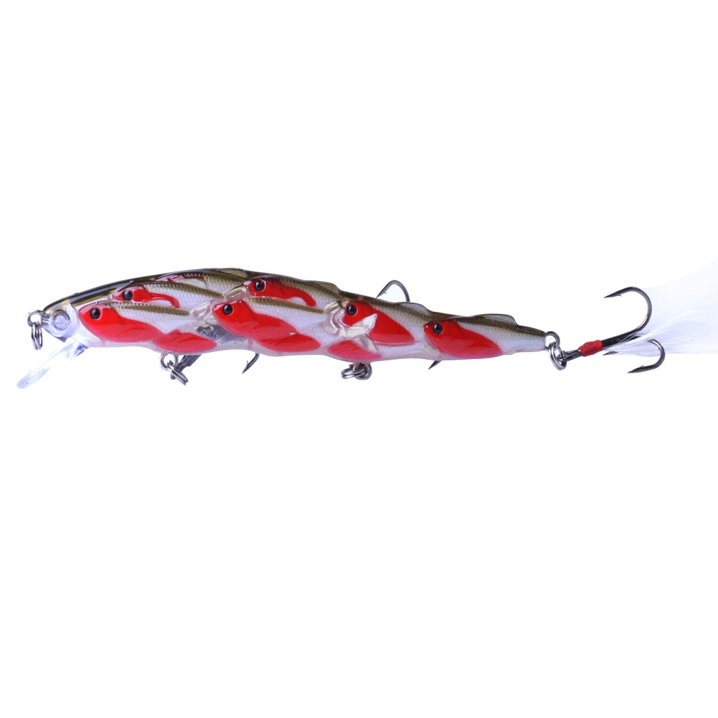 HENGJIA 1PCS 11.5cm/15.7g minnow Kelompok ikan umpan pancing swimbait with bulu fishing lure topwater