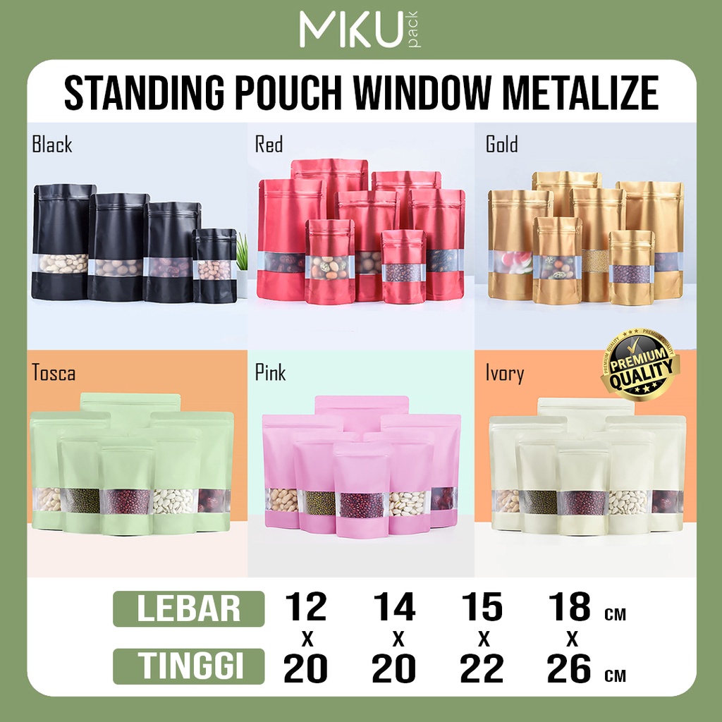 MIKUPACK Satuan Standing Pouch Window Matte Metalize Plastik Klip Kemasan Makanan