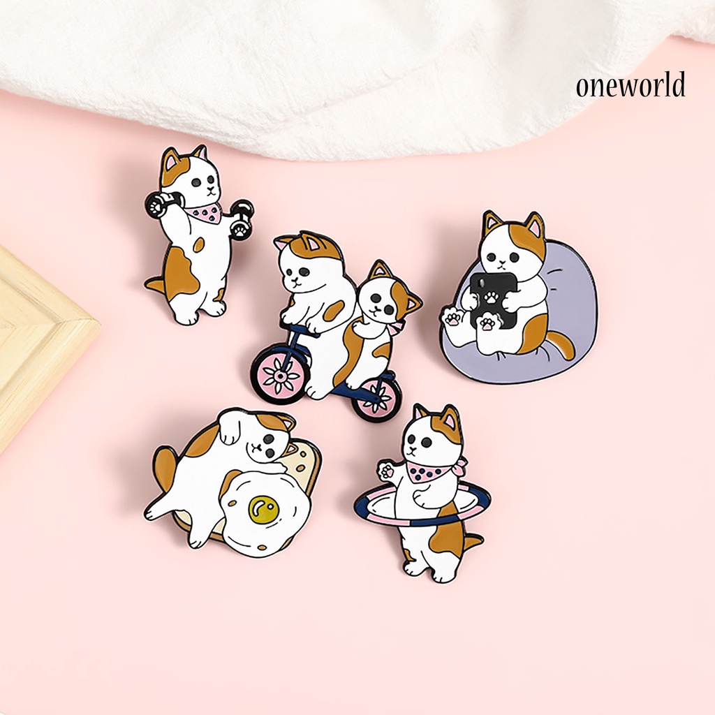 OW@ Cartoon Puppy Fitness Sports Brooch Bag Hats Collar Pin Decor Garment Badge Gift
