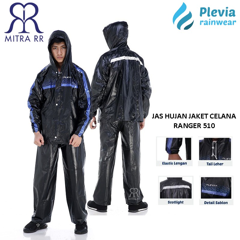 Jas Hujan Plevia Jaket Celana Ranger 510 Jas Hujan Setelan Dewasa Hitam Kombinasi All Size