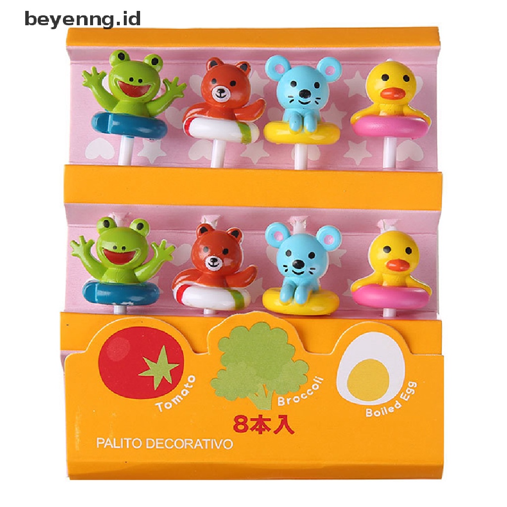 Beyen 8pcs / Set Garpu Buah / Kue Bentuk Kartun Hewan Untuk Perlengkapan Makan / Dapur