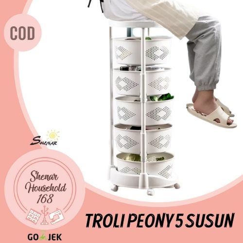 SHENAR, TROLI SAKURA 3 LAYER TROLI ASOKA 4 LAYER TROLI PEONY 5 LAYER DENGAN RODA TROLY SUSUN BULAT RAK DAPUR PLASTIK SUSUN TEMPAT PENYIMPAN MAKANAN SNACK BUAH SAYUR RUMAH TANGGA DAPUR KOTAK PENYIMPAN UNIK VIRAL TROLLEY (BISA COD)