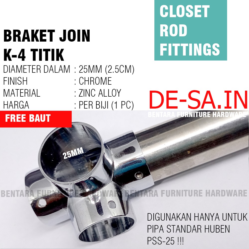 BRAKET K JOIN PIPA BULAT 1&quot; INCHI (25MM) - CONNECTING BRACKET JOINT ROD 4 LUBANG TITIK