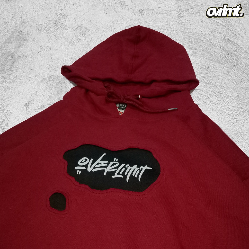 OVERLIMIT SMILE FIRE | CROP HOODIE OVERSIZE UNFINISHED | MAROON | STREETWEAR