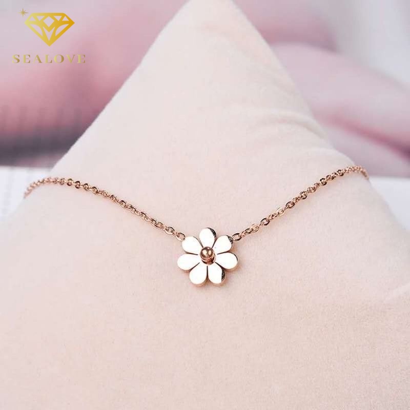 kalung titanium Wanita anti karat Krisan Liontin necklace Premium simple Bunga Daisy