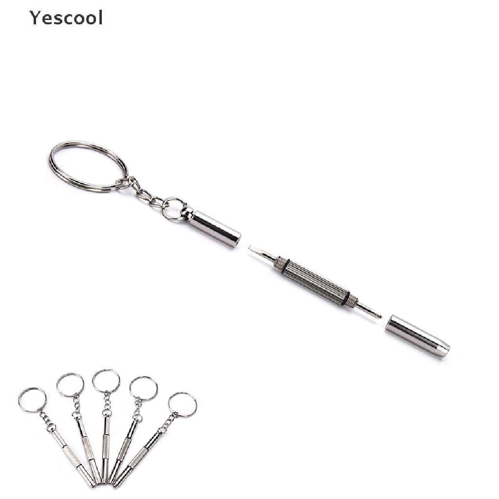 Yescool 5pcs 3in1 Obeng Mini Dengan Gantungan Kunci Untuk Reparasi Kacamata / Jam Tangan