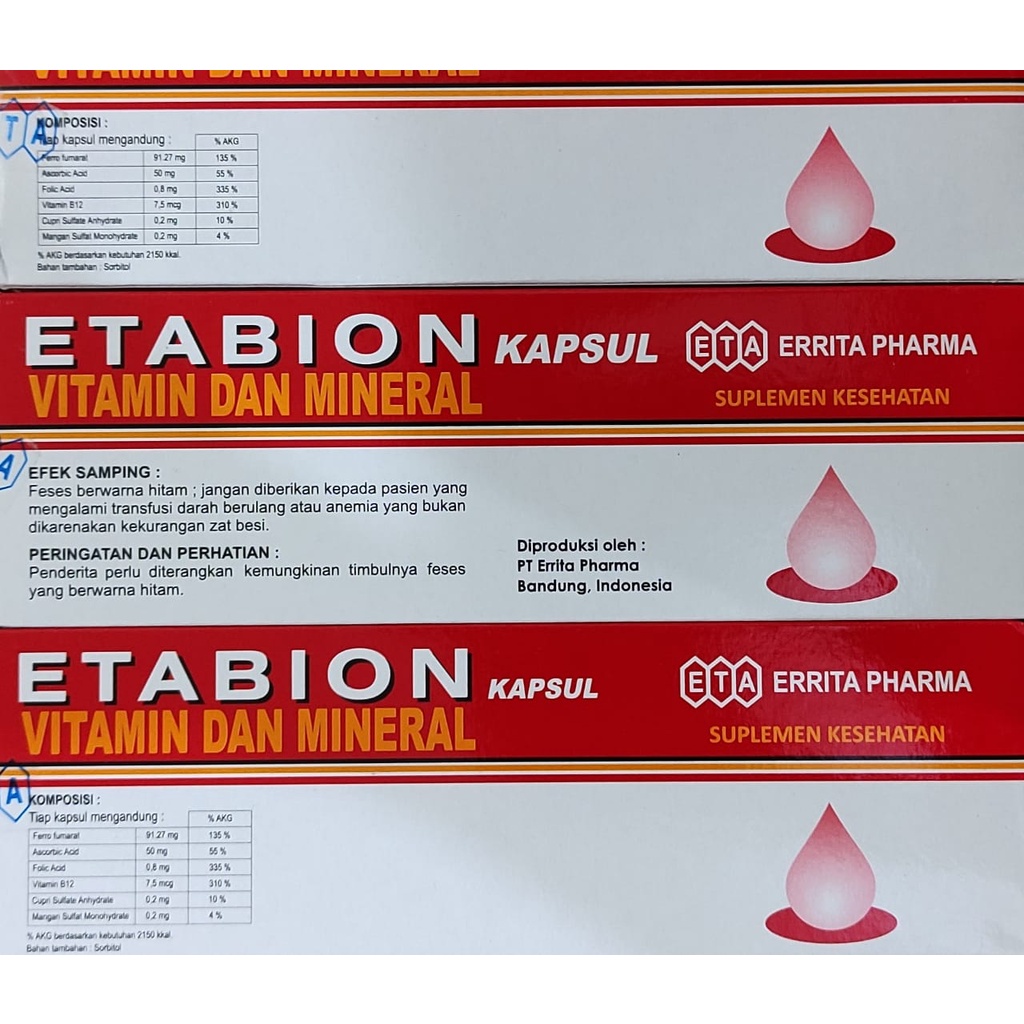 Etabion Strip 10 Kapsul / Vitamin Penambah Darah / Meningkatkan produksi Sel Darah di Tubuh