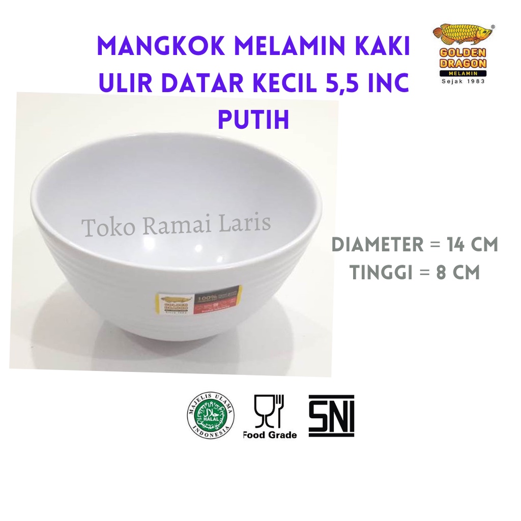 MANGKOK HOTEL MEWAH W3005B Mangkok Melamin Kaki Ulir Datar Kecil 5,5 inc Putih Golden Dragon