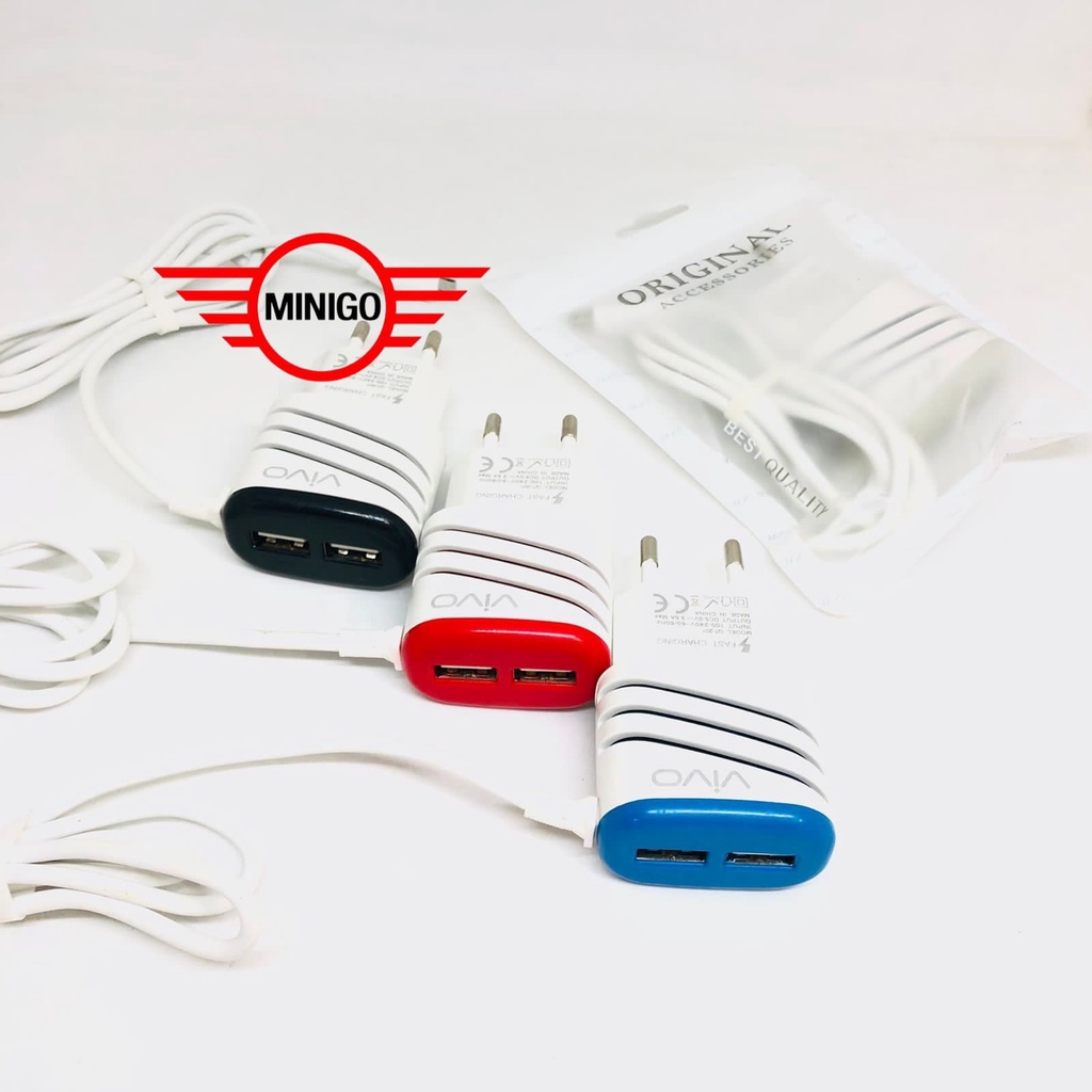 CHARGER CASAN OPPO VOOC MINI 2 USB 4A CHARGER ULIR LED garis + KABEL 2.1Ampere Branded 2PORT USB Port