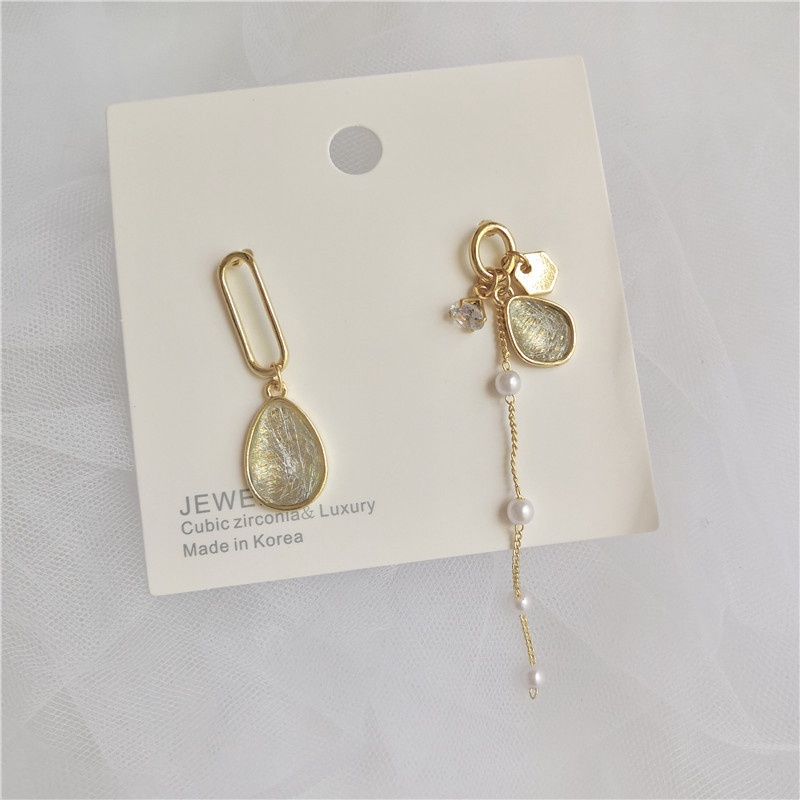Anting Panjang Asimetris Bahan 925 Silver Gaya Korea Untuk Wanita