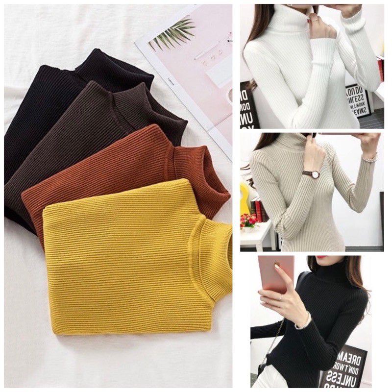 Daisy sweater rajut salur turtleneck wanita model korea/ Atasan lengan panjang rajut kerah tinggi