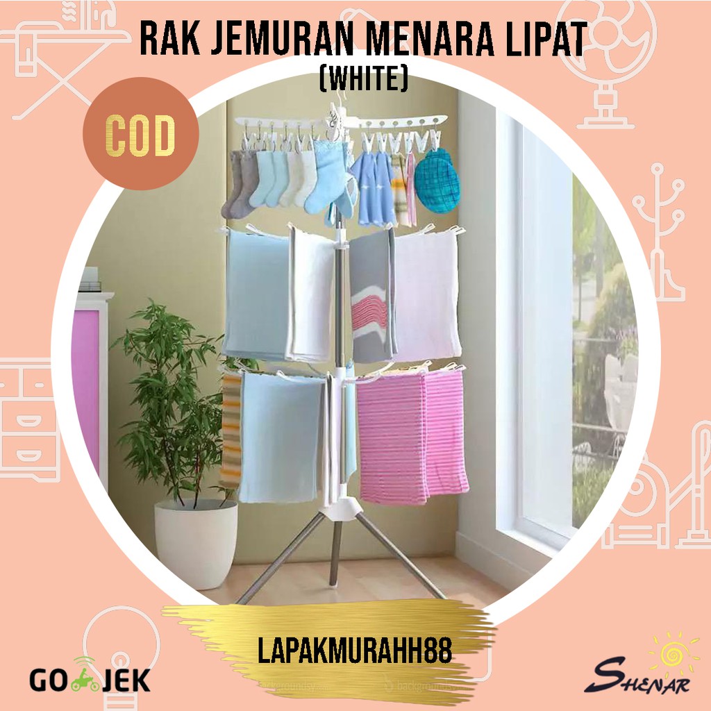 Jemuran Lipat Baju Bayi / Gantungan Pengering Serbaguna / Gantungan Baju Menara Lipat Warna PUTIH