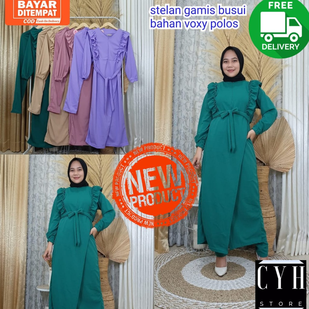 SETELAN GAMIS BUSUI POLOS BAHAN VOXY / ONESET / GAMIS / 5569