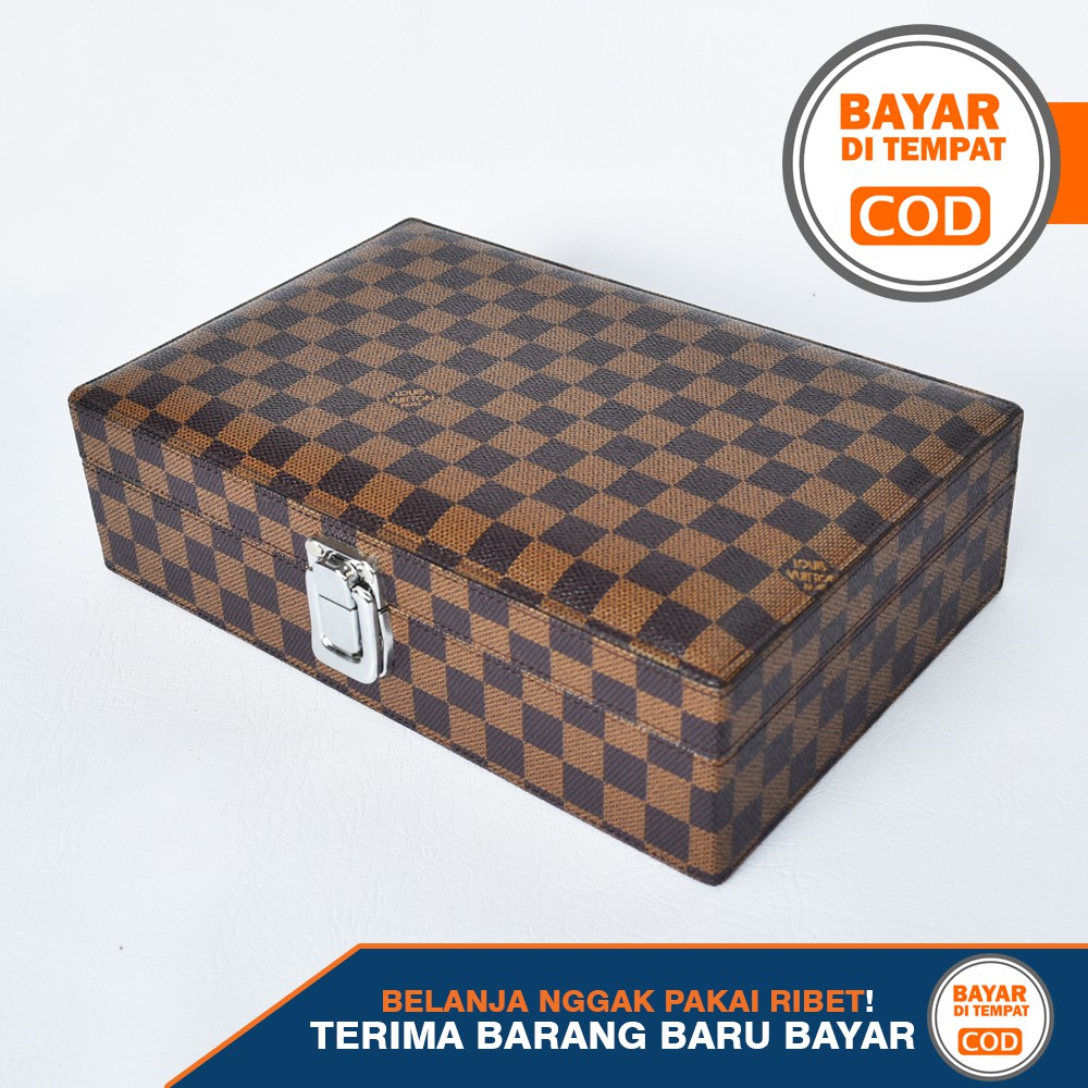 Exclusive Damier Jewelry Box Organizer / Tempat Perhiasan Lengkap Anting, Gelang, Kalung, Emas Antam