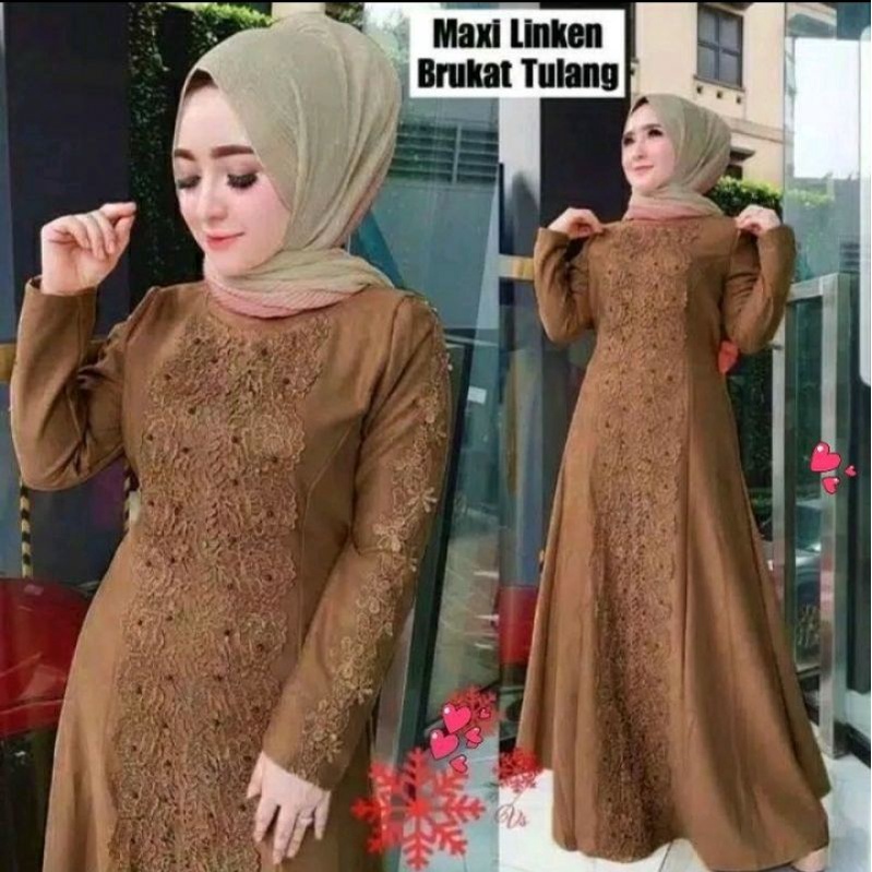 Model Baru.Gamis maxi HIKANA Bahan Brukat Tulang Timbul