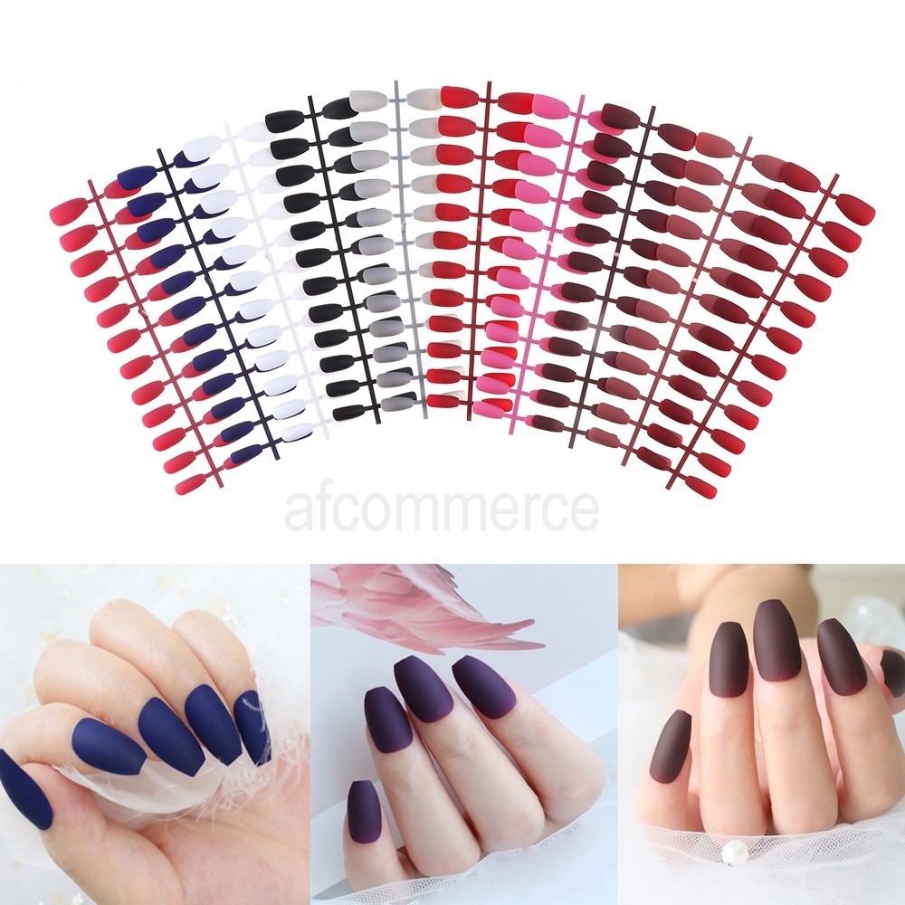 KUKU PALSU FAKE NAILS MATTE COFFIN BALERINA STYLE  24 pcs BAG 1b