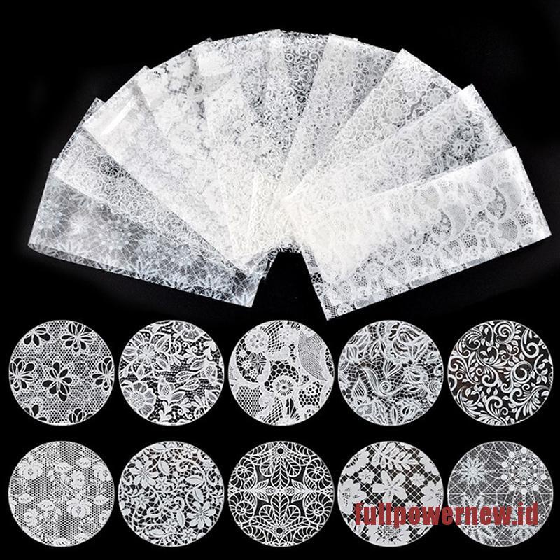 【COD】10Pcs White Lace Nail Art Foils Set Top Floral Charm Nail Transfer Sticker