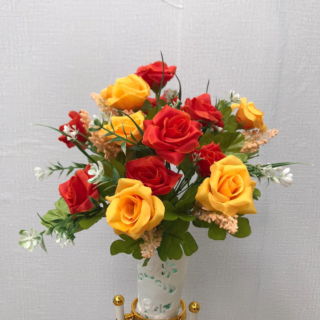 (FOTO 2 TANGKAI) Bunga Palsu Artificial Dekorasi Hias Mawar / Rose - Bahan Kain kualitas bagus