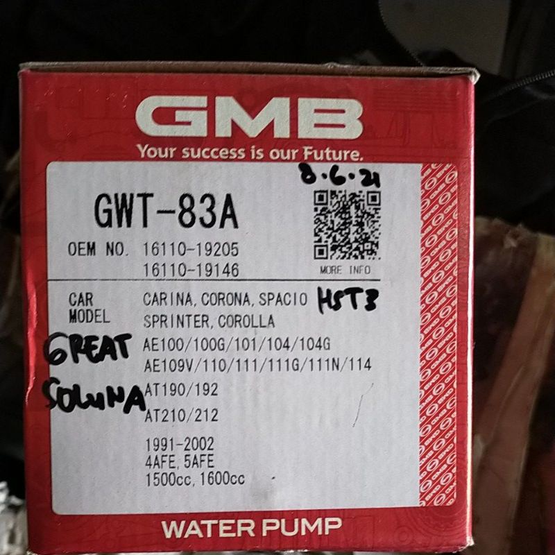 water pump GREAT, SOLUNA, COROLLA, CORONA, SPRINTER