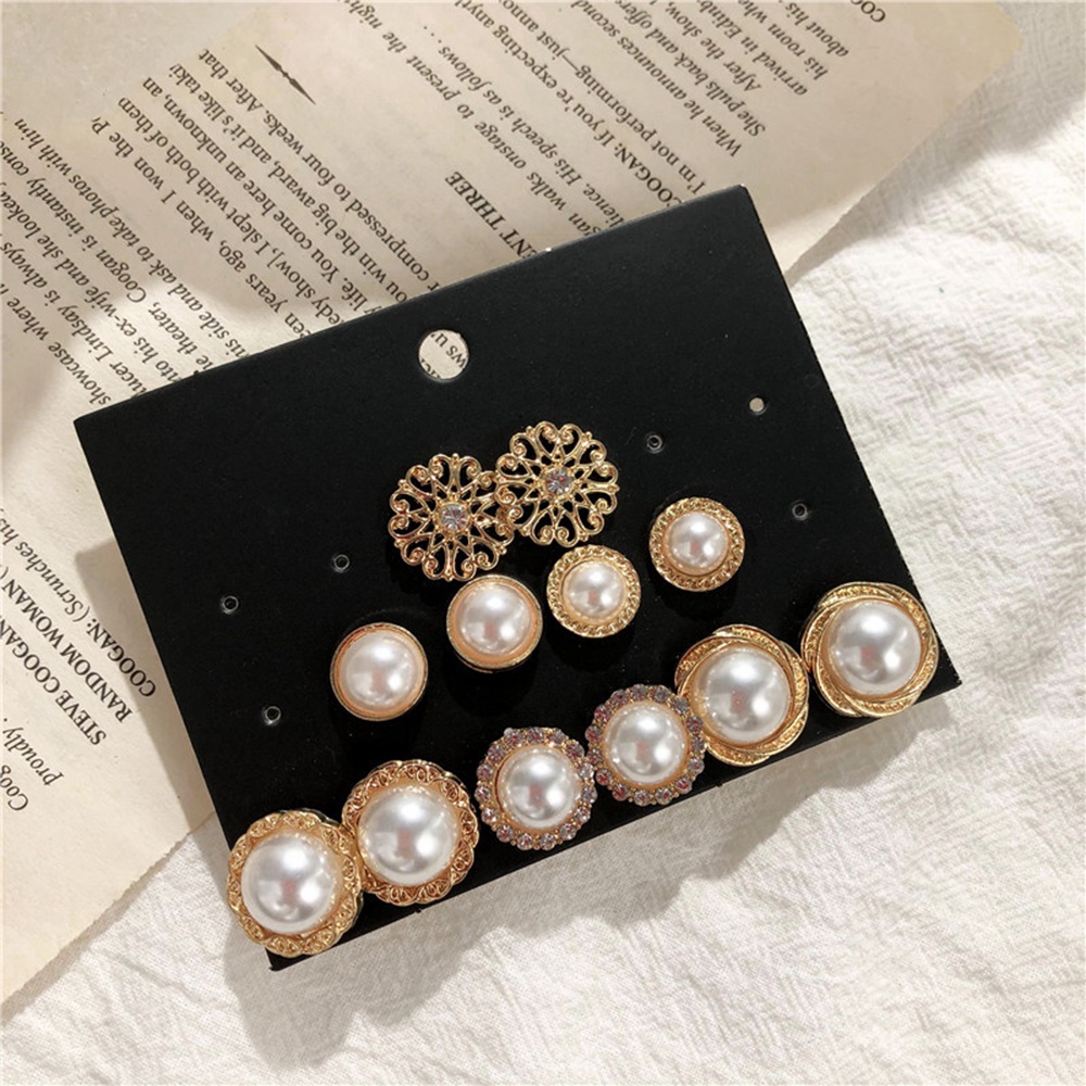 6 Pasang Set Anting Pejantan Mutiara Sederhana | Wanita Gadis Hadiah Perhiasan Telinga Korea Feminin