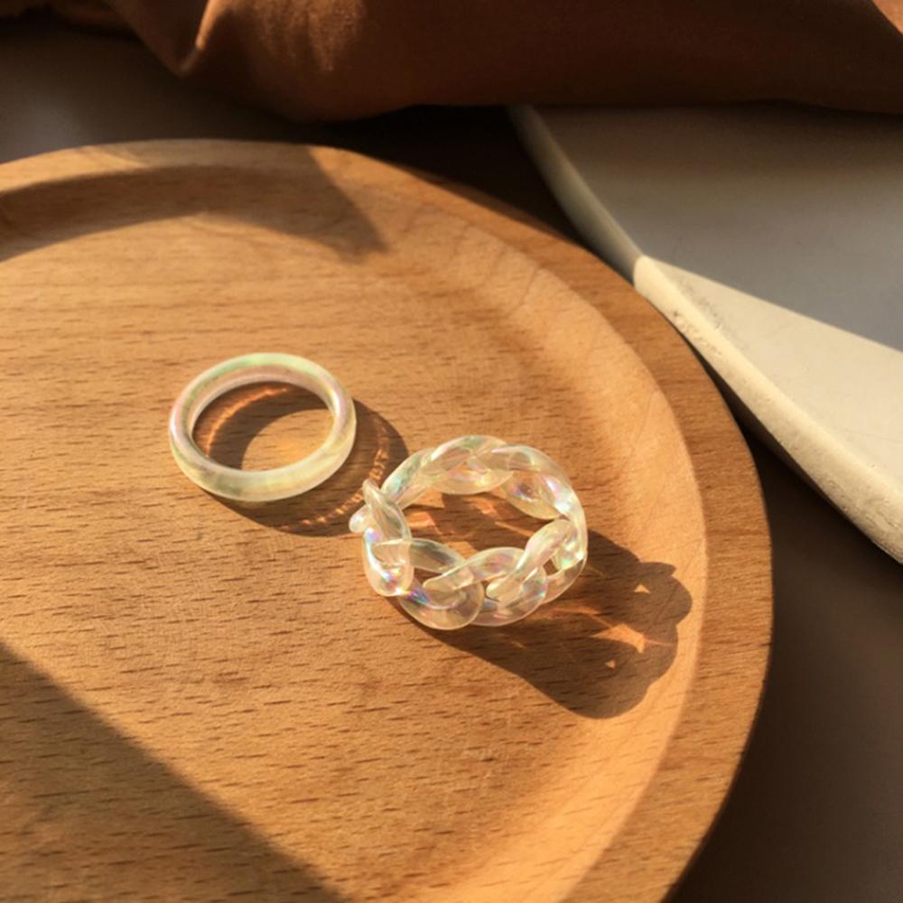 Needway Finger Rings Hadiah2021Perhiasan Pesta Gaya Baru Warna-Warni Resin Laser Cincin Bulat