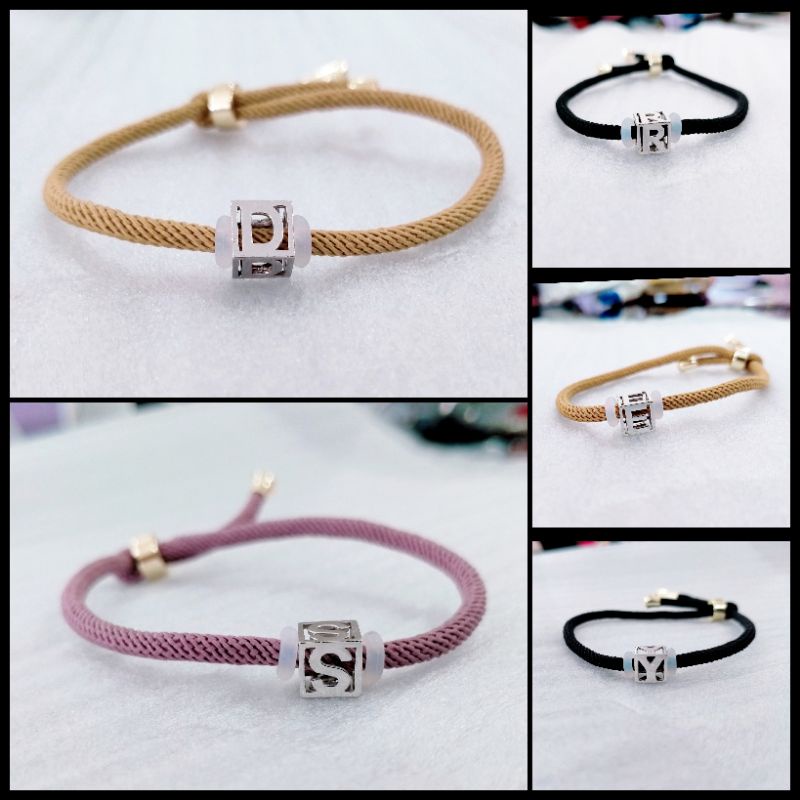 Gelang Tali Huruf Polos Serut UniSex Perak Lapis Emas (925 Sterling Silver Gold Plated)
