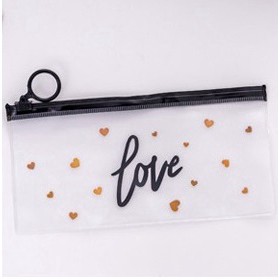 TEMPAT PENSIL TRANSPARAN / TEMPAT PENSIL TRANSPARAN MOTIF / ZIPPER BAG TRANSPARAN-LOVE WHITE