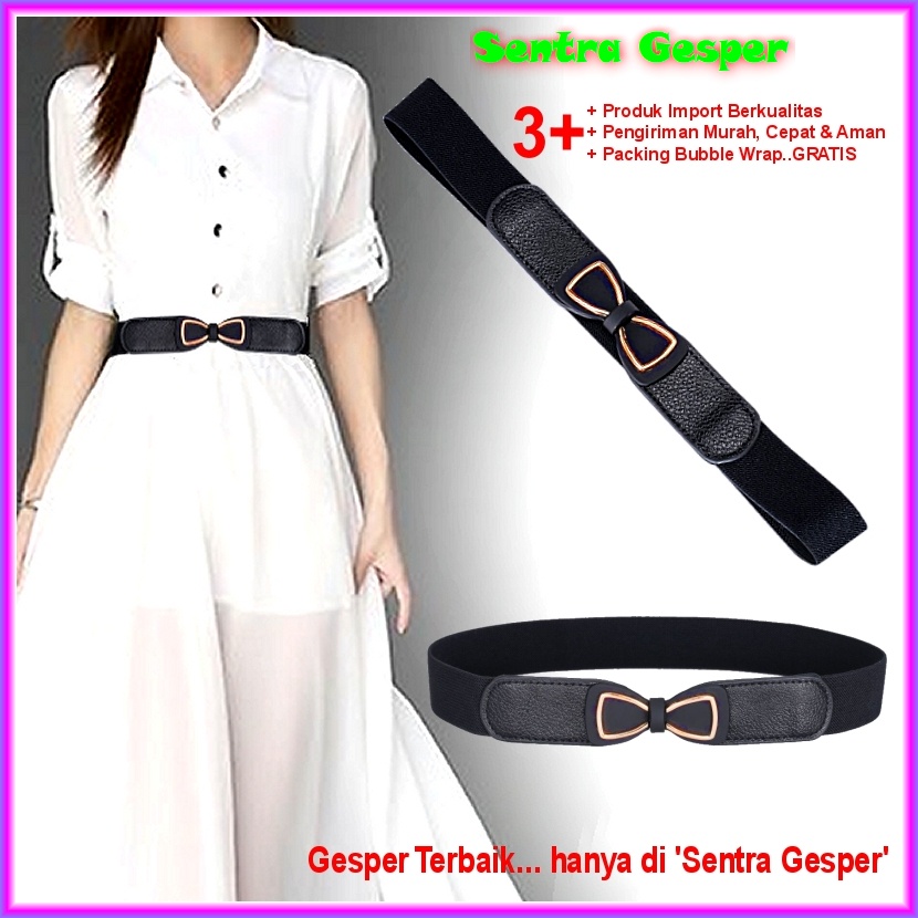 Ikat Pinggang Sabuk Belt Kecil Korea Obi Karet Wanita Fashion Gesper Cewek Polos Model Kupu Hitam El
