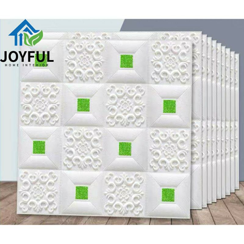 COD Wallpaper 3D Modern Batik Kubik Foam Stiker-Hijau