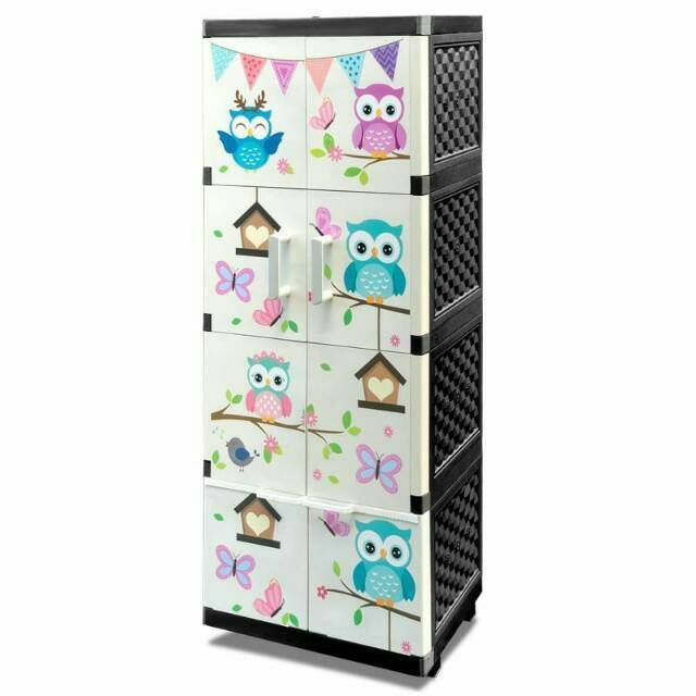 AKAKO Lemari  Vertical 2 pintu susun 4 motif OWL BLACK 