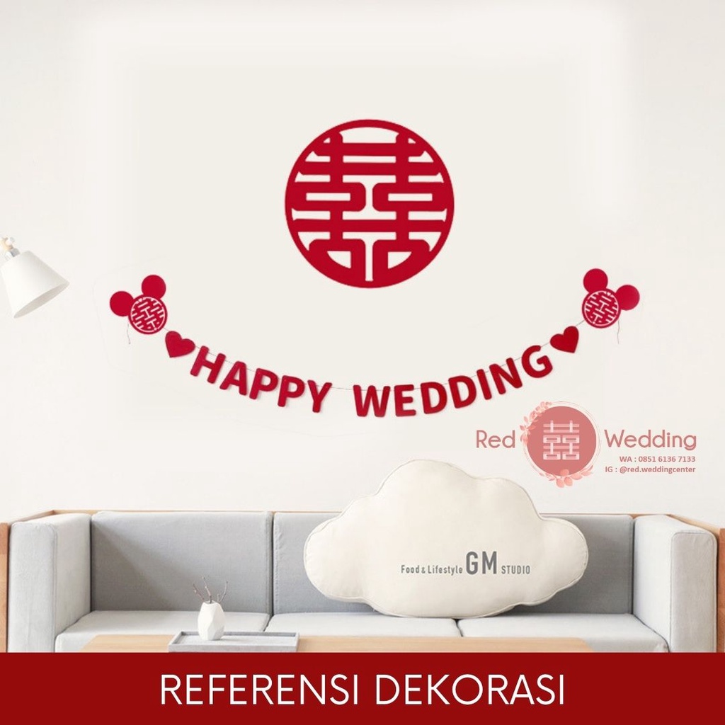 Tali Dekorasi Hiasan HAPPY WEDDING love dekor Kamar Tidur Ruang Tamu