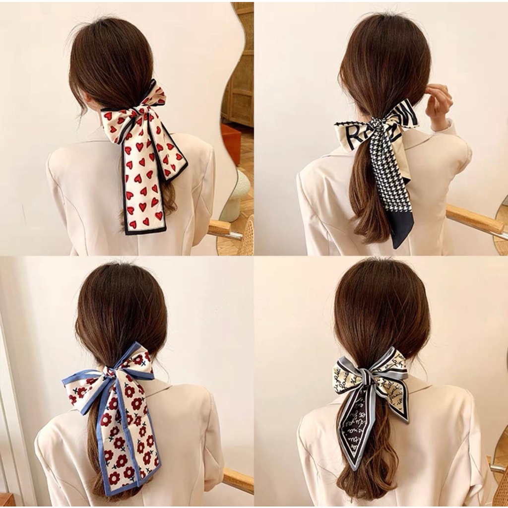 Premium Korean Silk Scarf Syal Leher Twilly Ikat Rambut Bandana FS1265