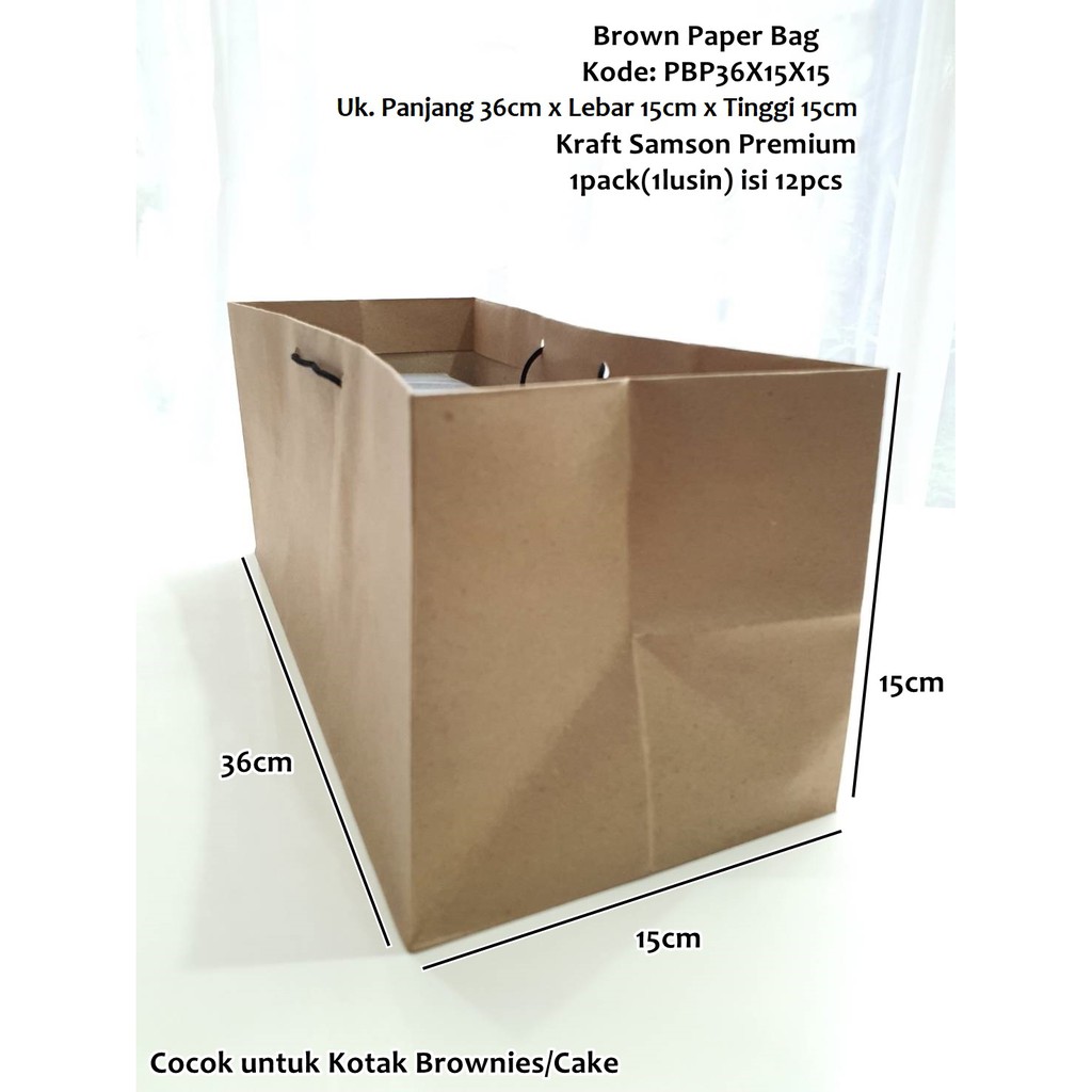 

Paperbag Brown Tas Kertas Paper Bag u/ box Cake Brownies Kue Goodie Bag uk. 36x15x15 per- pcs