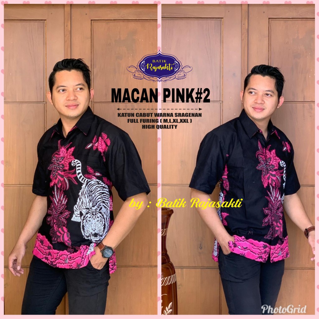 MACAN PINK Kemeja Batik Pria Lengan Pendek Katun Halus FULL FURING Rajasakti