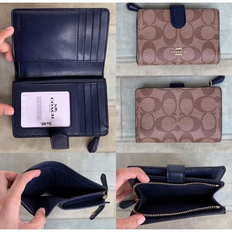 coach medium corner Zip wallet midnight sign original