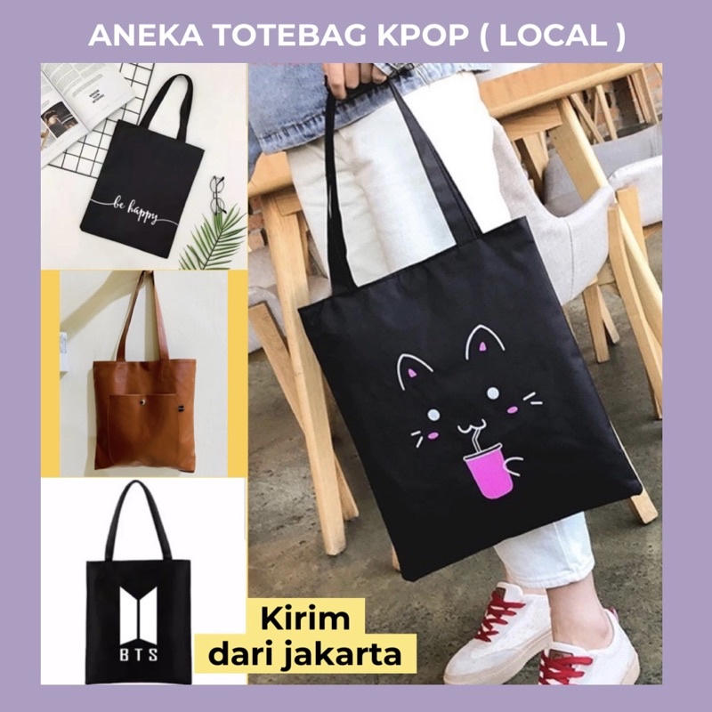 GOODIE BAG TAS JINJING KAIN TOTE BAG KOREA TOTE BAG BTS TOTE BAG HITAM TAS BELANJA