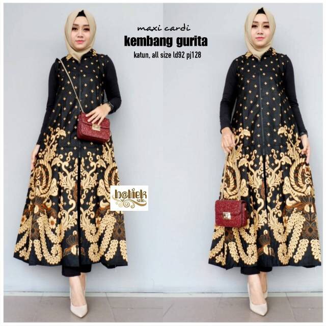 Maxi Cardi Kembang Gurita Outer Kardigan Batik Monokrom Sogan Pesta Sarimbit Couple