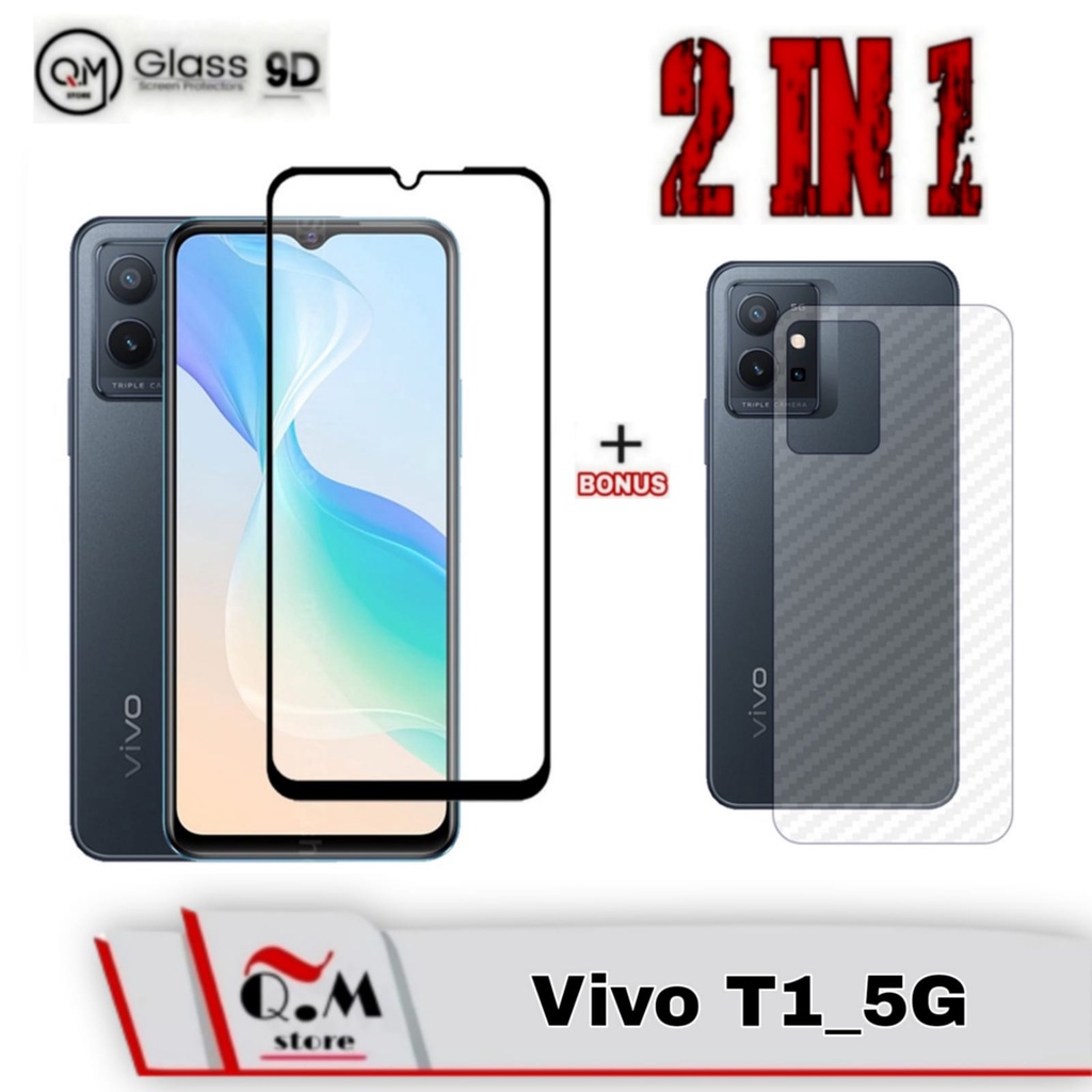 Paket 2 in1 Tempered Glass layar Vivo T1 5G Screen Guard Anti Gores pelindung Layar
