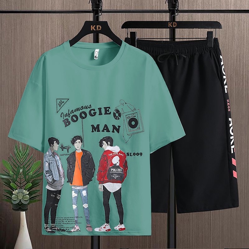 SETELAN PRIA KAOS SET COWOK BOOGIEMAN LENGAN PENDEK + CELPEN SANTAI