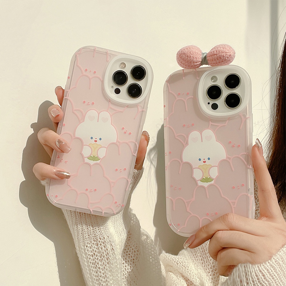 Soft case TPU Transparan Motif Kartun Kelinci Pita Untuk iPhone 11 Pro max 12 13 Pro max mini XS max xr 7 8 Se 2020 plus