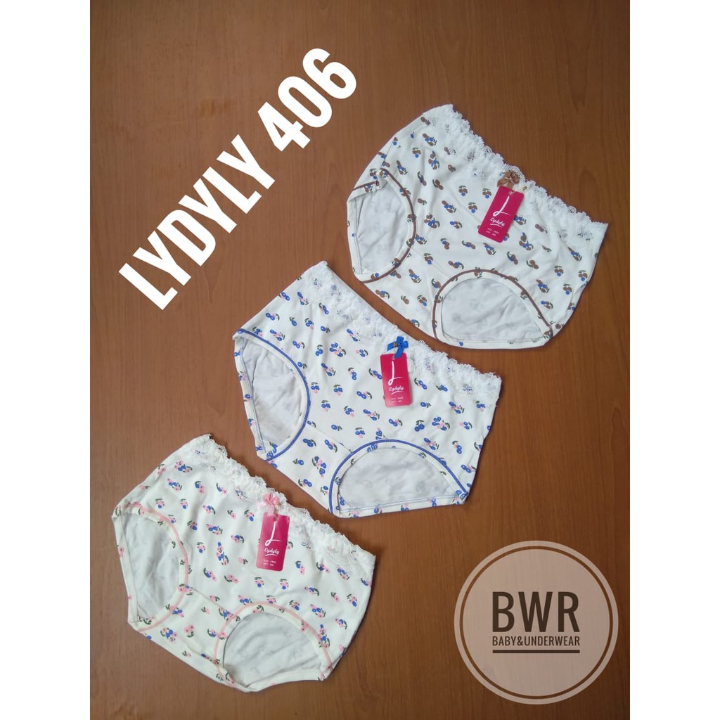 CD Lydyly 406 Putih | Celana Dalam Wanita Semi Renda Motif Cerry - VI HA6